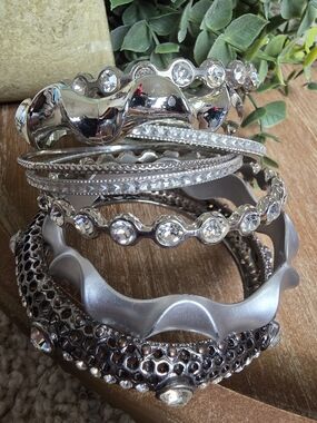 Silver Crystal Multi-Stack Bracelet Set